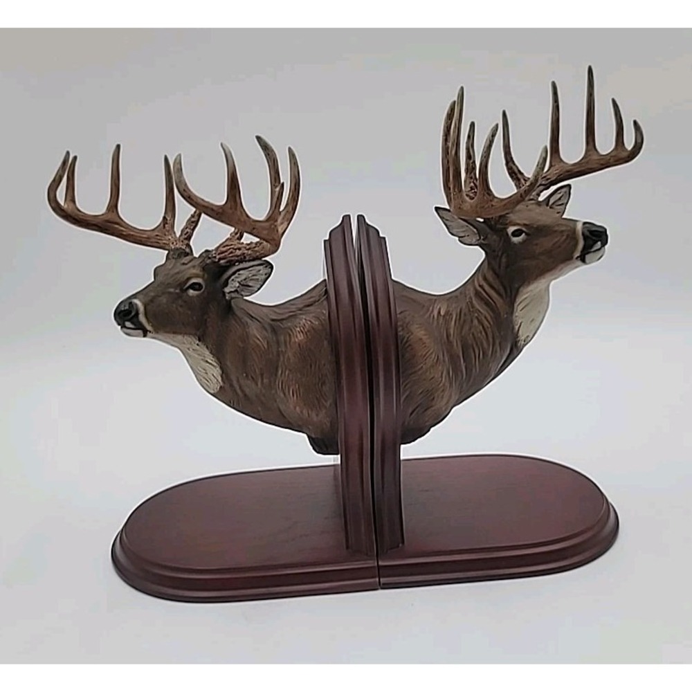 Danbury Mint Stag Deer Head Mount Buck Bookends Dennis Jones RARE - Picture 1 of 7